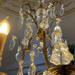 Large Cage Chandelier Louis XV Style Bronze Daggers Crystal, 19th Napoleon III