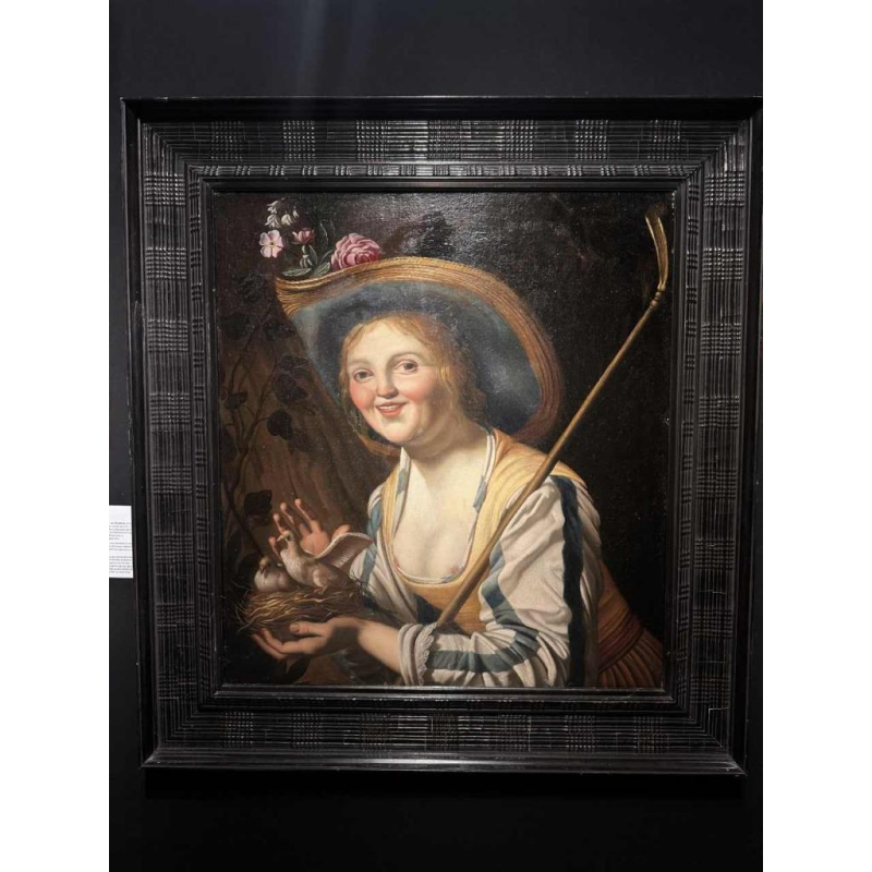 Gerrit Honthorst (kring van), portret van een jonge herderin, olieverf op doek, 17e eeuw