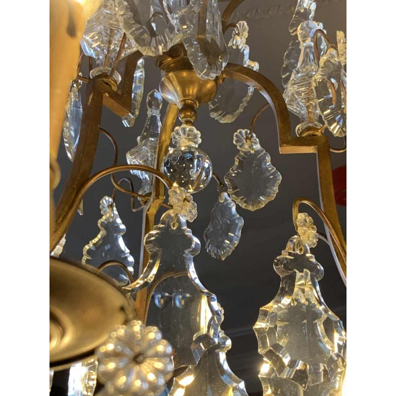 Grote kooikroonluchter Louis XV-stijl bronzen dolken kristal, 19e Napoleon III