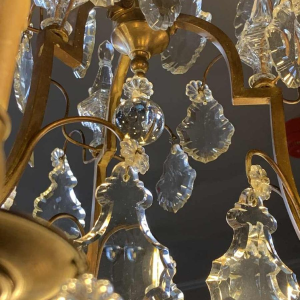 Grand Lustre Cage de style Louis XV Bronze Poignards Cristal, 19ème Napoléon III