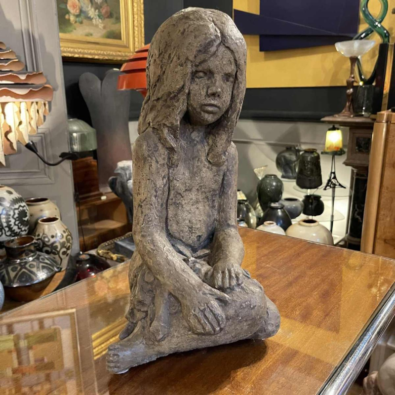 Girl' sculpture in stoneware, unique piece, ceramic in the Elie Van Damme style for Amphora, ca 1970