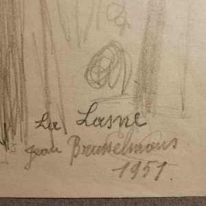 Jean Brusselmans La Lasne rivier, potloodtekening op papier, 1951