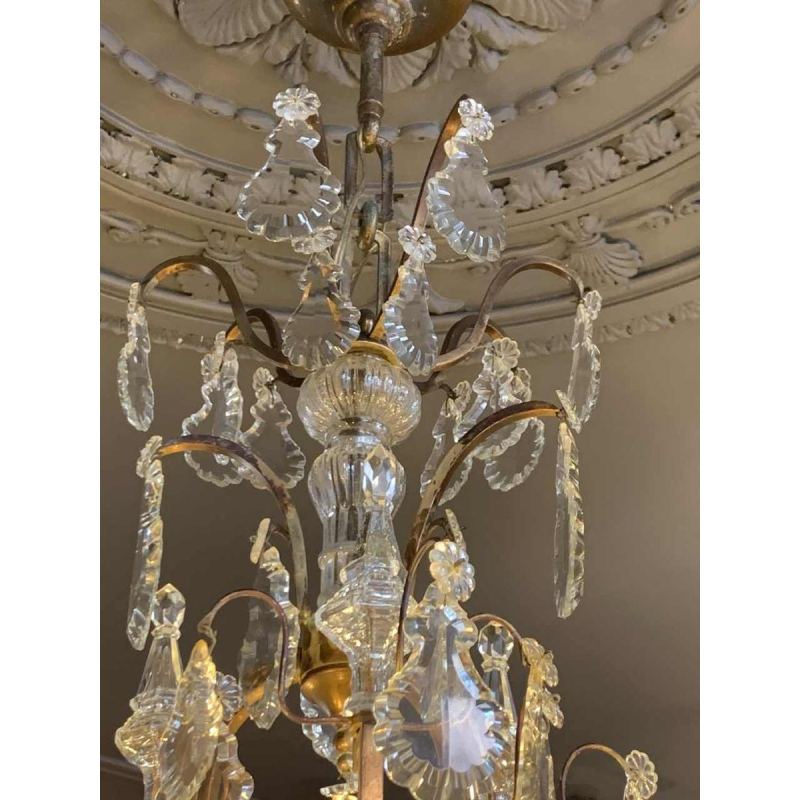 Grote kooikroonluchter Louis XV-stijl bronzen dolken kristal, 19e Napoleon III