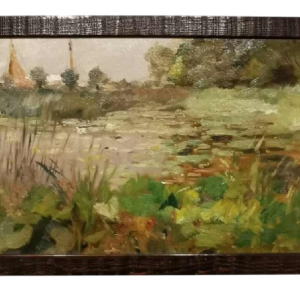 Victor Gilsoul 'Environs de Nieuwport, Gravensluis' peinture huile sur panneau, ca 1930