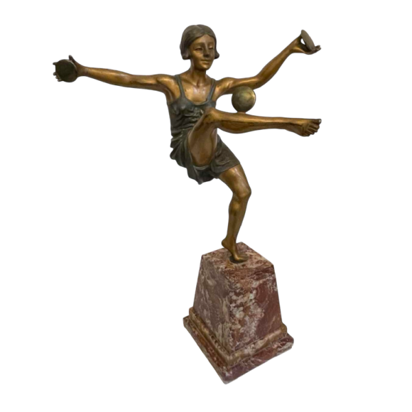 LEONILDO GIANNONI 'Danseuse nue aux disques' sculpture Art Déco en bronze polychrome, ca 1930