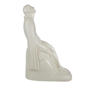 Louis Rivet 'Naakte vrouw uit bad' Art Deco keramische sculptuur, wit craquelé, ca 1930