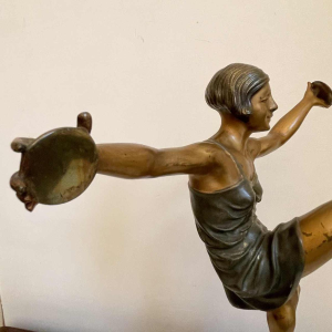 LEONILDO GIANNONI 'Danseuse nue aux disques' sculpture Art Déco en bronze polychrome, ca 1930
