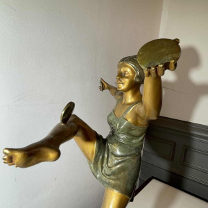 LEONILDO GIANNONI 'Danseuse nue aux disques' sculpture Art Déco en bronze polychrome, ca 1930