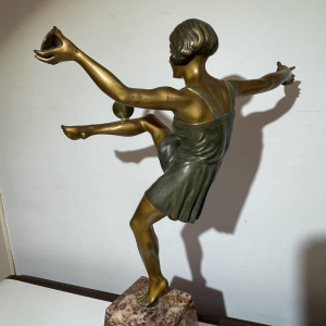 LEONILDO GIANNONI 'Danseuse nue aux disques' sculpture Art Déco en bronze polychrome, ca 1930