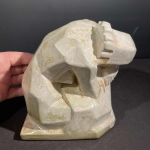 ANGELO HECQ for ROGER GUERIN Femme nue assoupie white cubist sculpture in large-fired salt stoneware, ca 1930