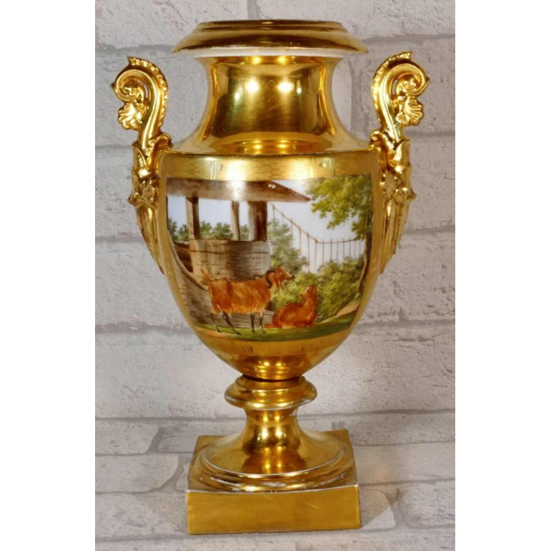 Paris porcelain, Empire period baluster vase, painted landscape and deer decoration, early 19th century