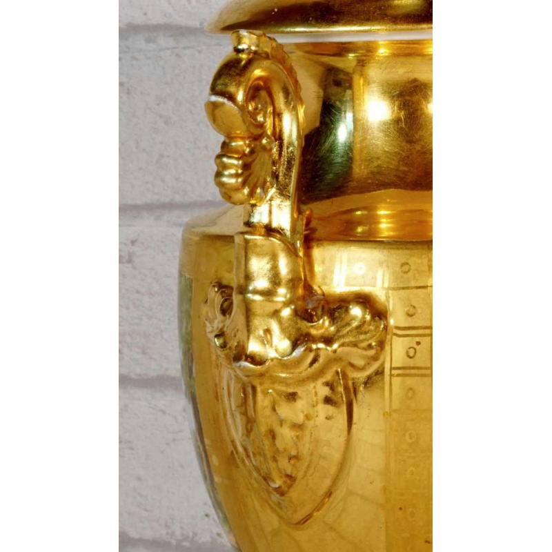 Parijs porselein, Empire periode balustervaas, beschilderd landschap en hert decoratie, begin 19e eeuw