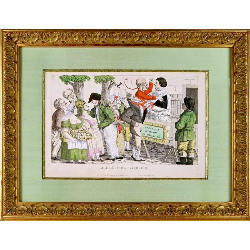 Gravure "Allez voir Baubèche" Spectacle du monde en miniature - Époque Empire