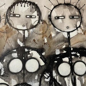 JEAN-PIERRE KATEMBWE " Geboorte van een meisje " shilderij olieverf op doek 2017