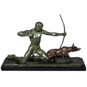 Bronze art-déco de Louis Riche sculpteur Français " le Chasseur et son Chien".