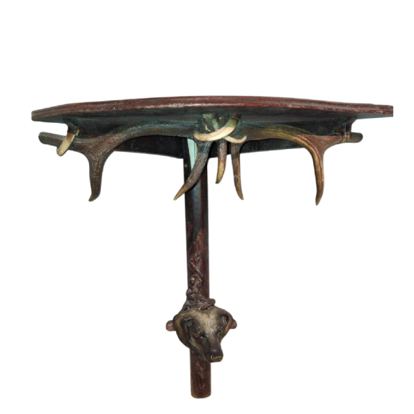 Console / encoignure de chasse "tête de chien" en chêne et bois de cerfs, fin XIXe s