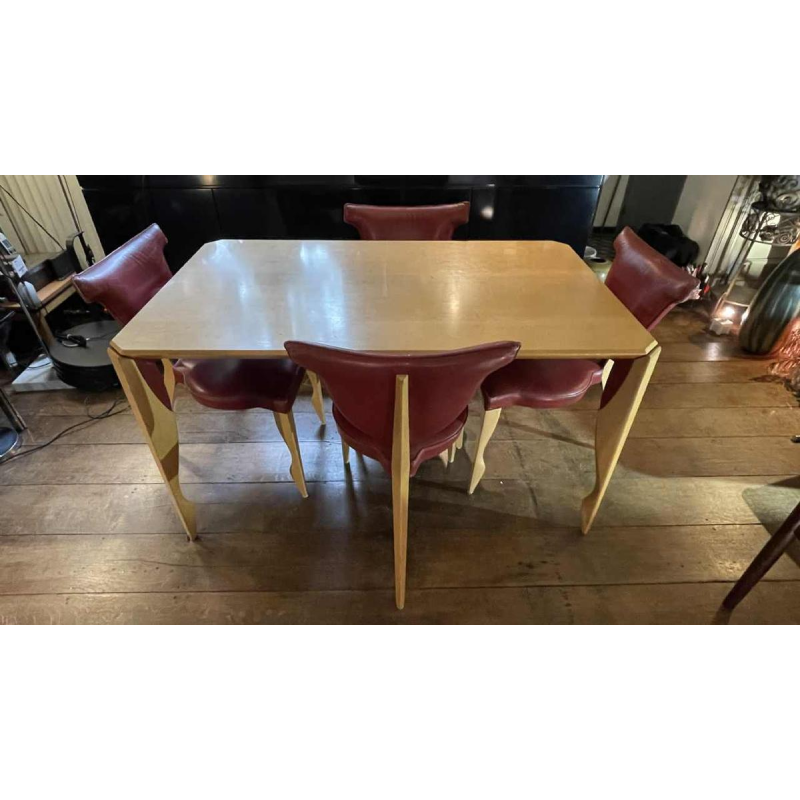 DICK EVERS pour LEOLUX, Ensemble Table ' Xingu ' & 4 Chaises ' Giselle ',1993