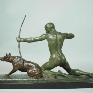 Bronze art-déco de Louis Riche sculpteur Français " le Chasseur et son Chien".