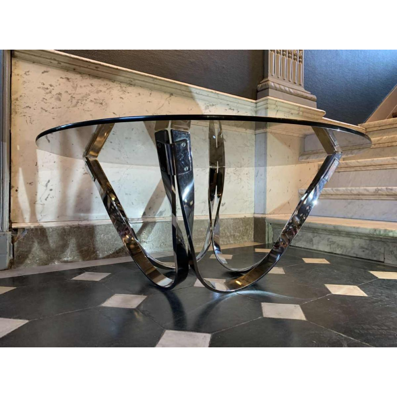 ROGER SPRUNGER for DUNBAR, Table Basse / Salon en Acier Chromé Torsadé, 1970s