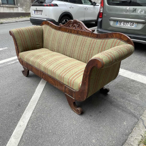 Antique Charles X style 'Gondole' sofa in need of restoration, 19th century