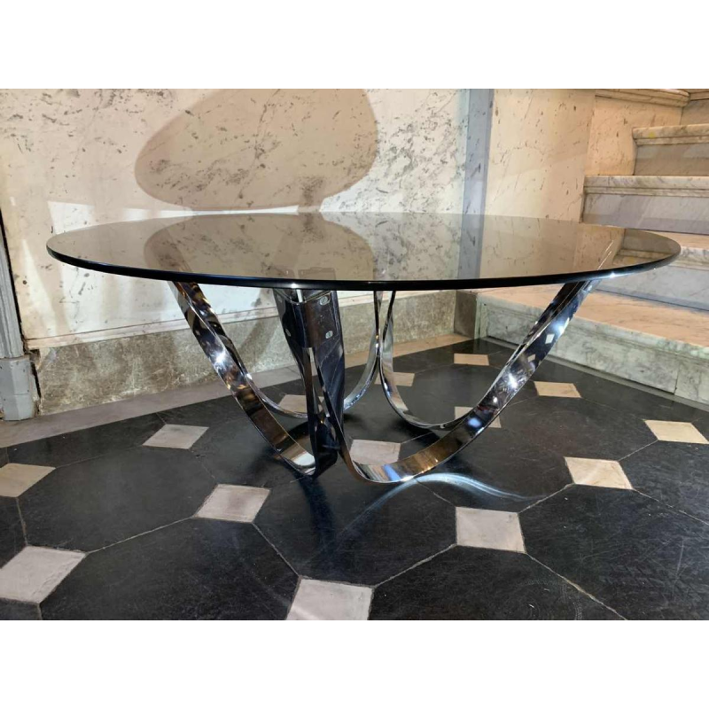 ROGER SPRUNGER for DUNBAR, Coffee / Lounge Table, Twisted Chromed Steel, 1970s