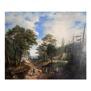 Michel T. A. Van Cuyck Panorama du village (Grez-Doiceau?) huile su toile 1859