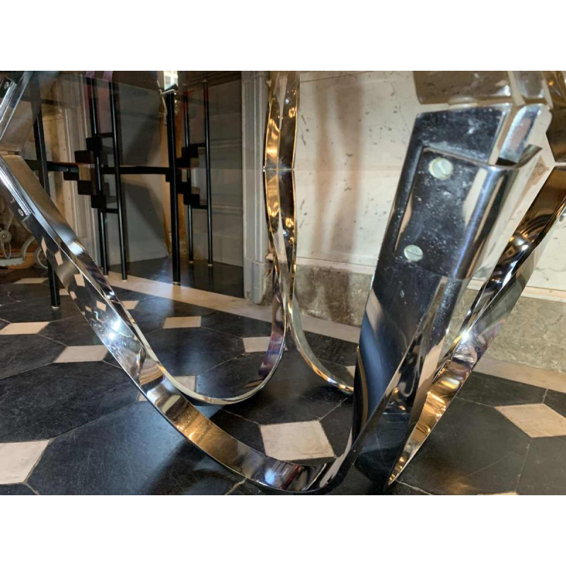 ROGER SPRUNGER for DUNBAR, Coffee / Lounge Table, Twisted Chromed Steel, 1970s