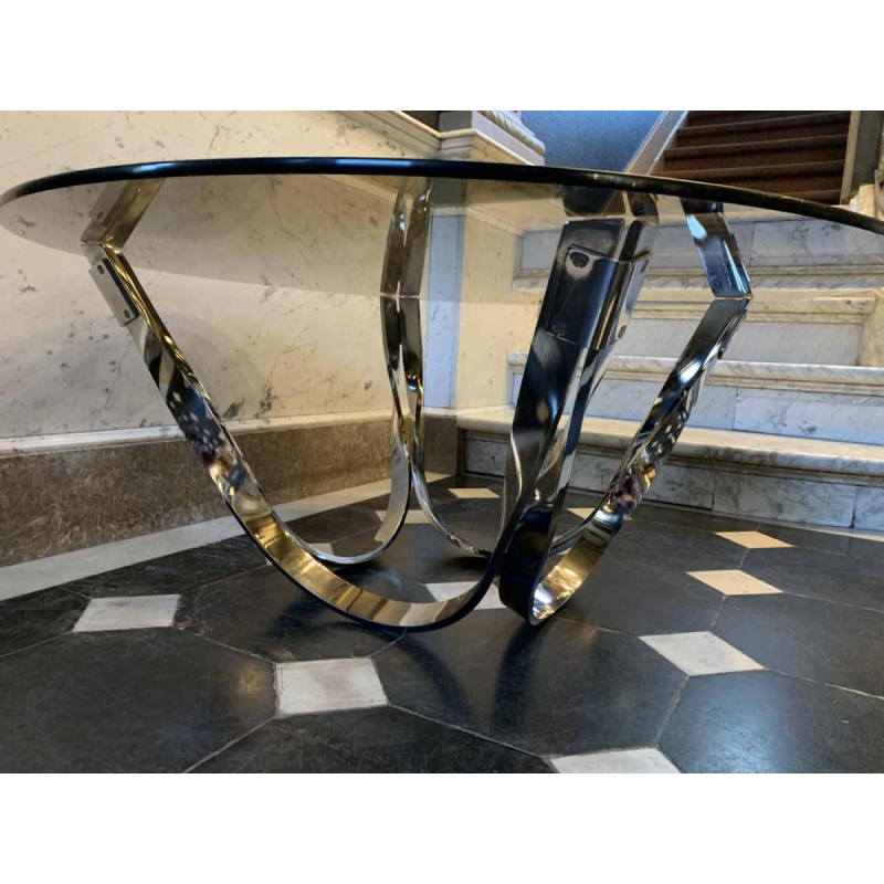 ROGER SPRUNGER for DUNBAR, Coffee / Lounge Table, Twisted Chromed Steel, 1970s