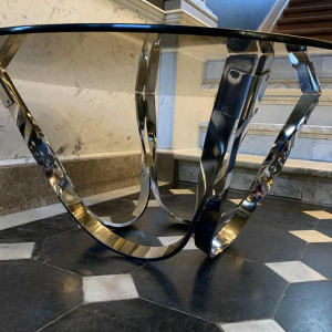 ROGER SPRUNGER voor DUNBAR, Salon Lounge Tafel, Gedraaid Verchroomd Staal 70s