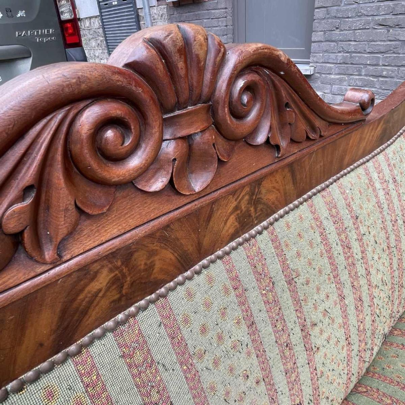Antique Charles X style 'Gondole' sofa in need of restoration, 19th century