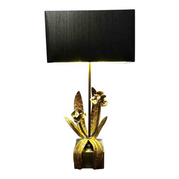 Maison Charles, pair of Hollywood Regency floral lamps in gilt bronze