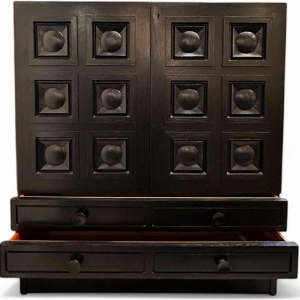 Brutalist style piece of furniture in textured blackened oak, Belgium circa 1970