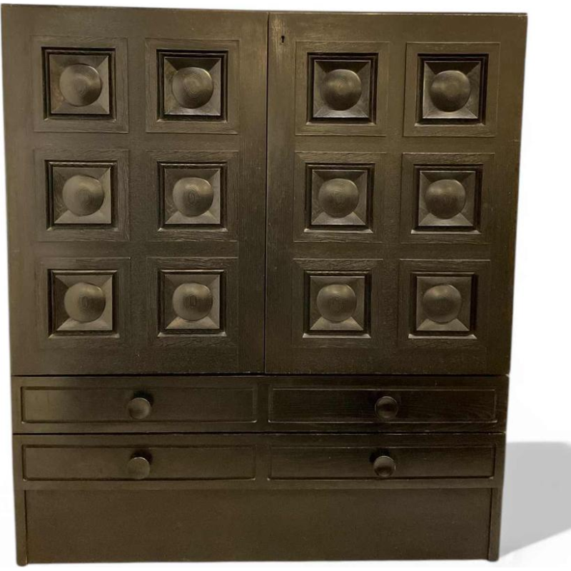 Brutalist style piece of furniture in textured blackened oak, Belgium circa 1970