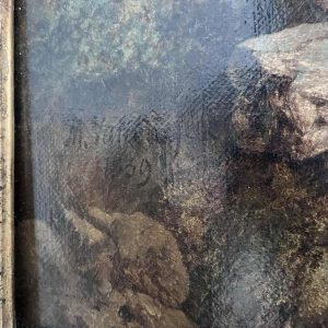 Michel T. A. Van Cuyck "Dorpszicht" (Grez-Doiceau?) olie op doek 1859