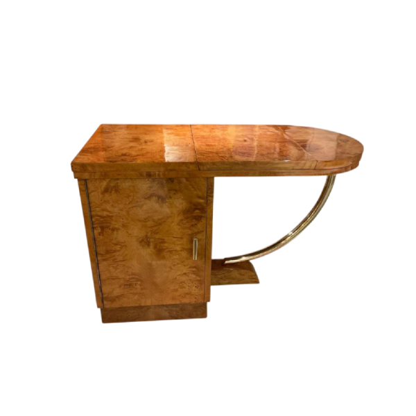 Art Deco side table / dressing table, burr ash and brass, France ca 1925