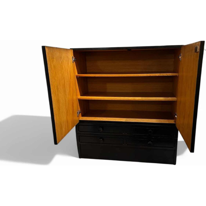 Brutalist style piece of furniture in textured blackened oak, Belgium circa 1970