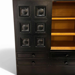 Brutalist style piece of furniture in textured blackened oak, Belgium circa 1970