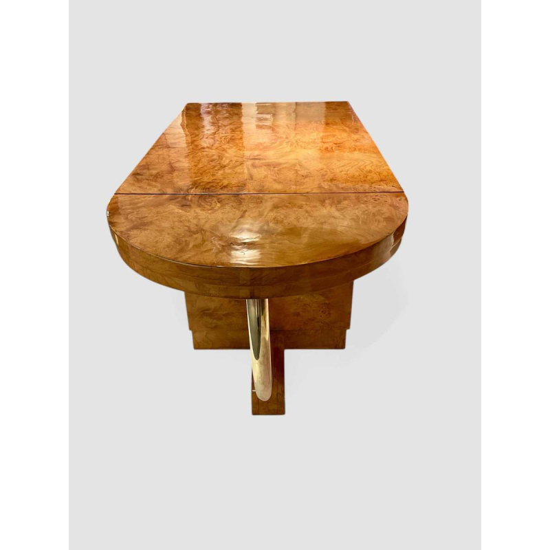 Art Deco bijzettafel / kaptafel, wortelnotenhout en messing, Frankrijk ca 1925