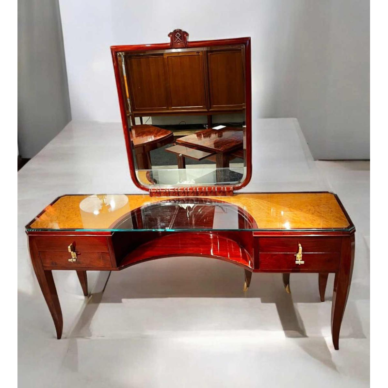 Charles Van Beerleire, Art Deco dressing table or console in mahogany, bird's eye maple and bronze, ca 1935