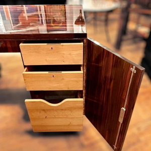 Art Deco dubbelzijdig bureau, gestempeld Macassar ebbenhout, Frankrijk ca 1925