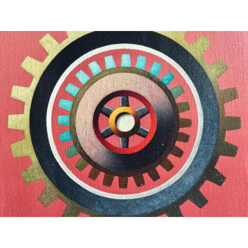 Roger Nellens " Mechanische abstractie Abstraction mécanique", olieverf op doek, Belgische school