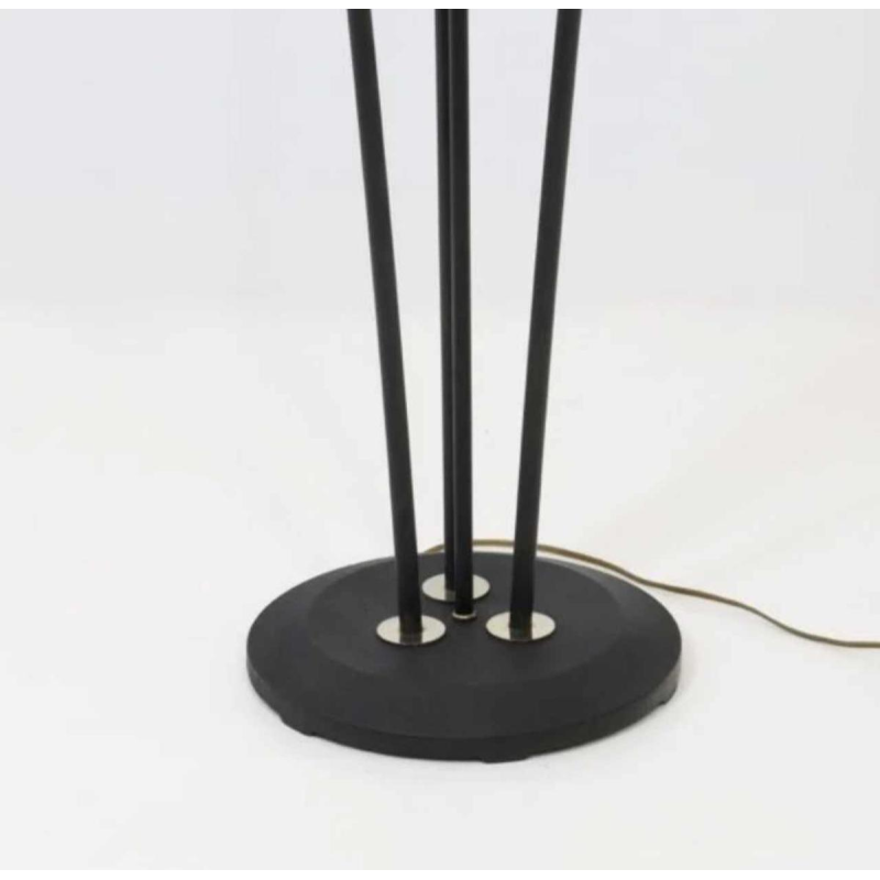 René Mathieu for Maison Lunel Roseaux floor lamp, lacquered metal, brass & opaline, ca 1955