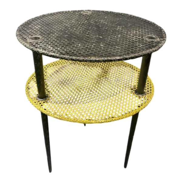 Mathieu MATÉGOT, tables gigognes en métal perforé jaune / noir, ca 1950