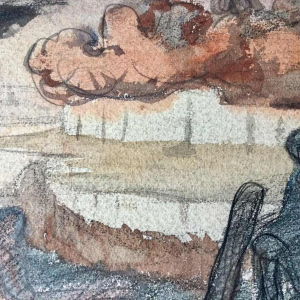 Eugène Laermans, drawing Les baigneuses mixed media on paper, Belgian school 1916