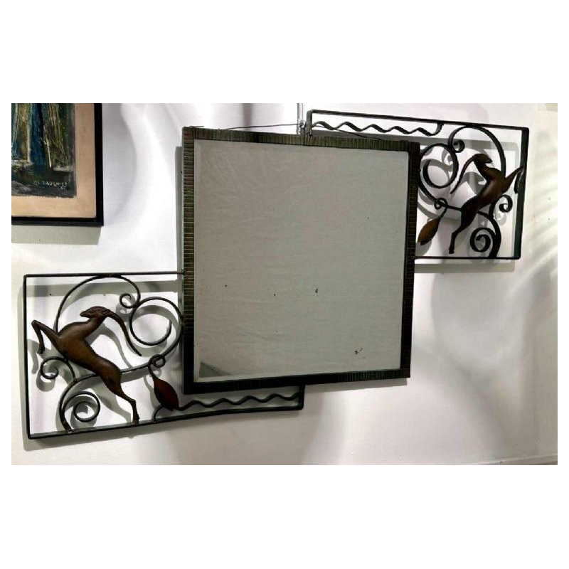 Michel Zadounaïsky, miroir animalier Art Déco en fer forgé, France ca 1935
