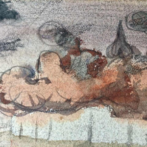 Eugène Laermans, tekening Les baigneuses gemengde techniek op papier, Belgische school 1916