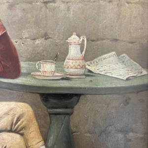 Charles Louis KRATKÉ de pose olieverf op paneel, laat 19e eeuws schilderij