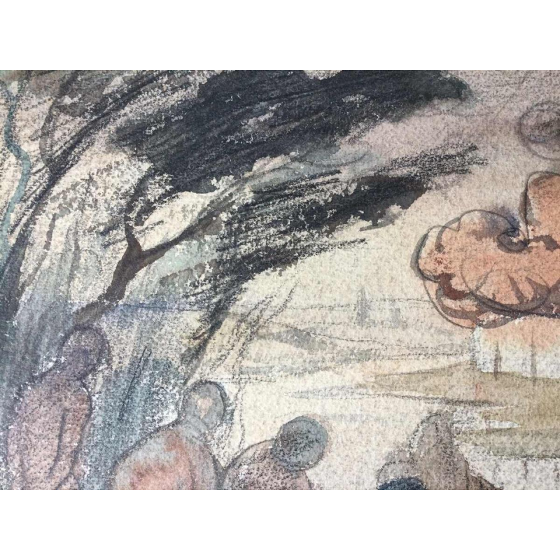 Eugène Laermans, drawing Les baigneuses mixed media on paper, Belgian school 1916