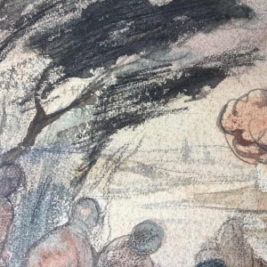 Eugène Laermans, tekening Les baigneuses gemengde techniek op papier, Belgische school 1916