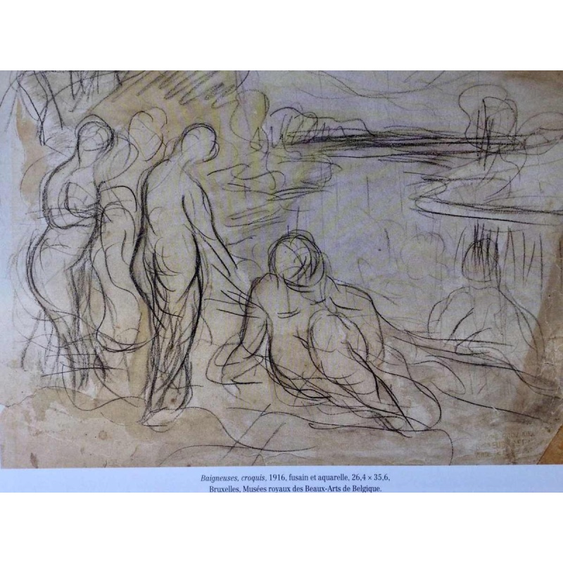 Eugène Laermans, drawing Les baigneuses mixed media on paper, Belgian school 1916